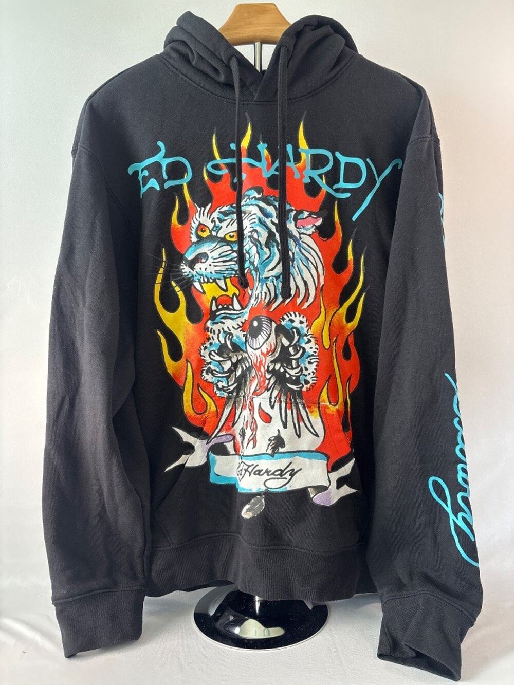 Ed Hardy by Ed Hardy Lion Flames Black Hoodie Sweatshirt Y2K Tattoo Art M